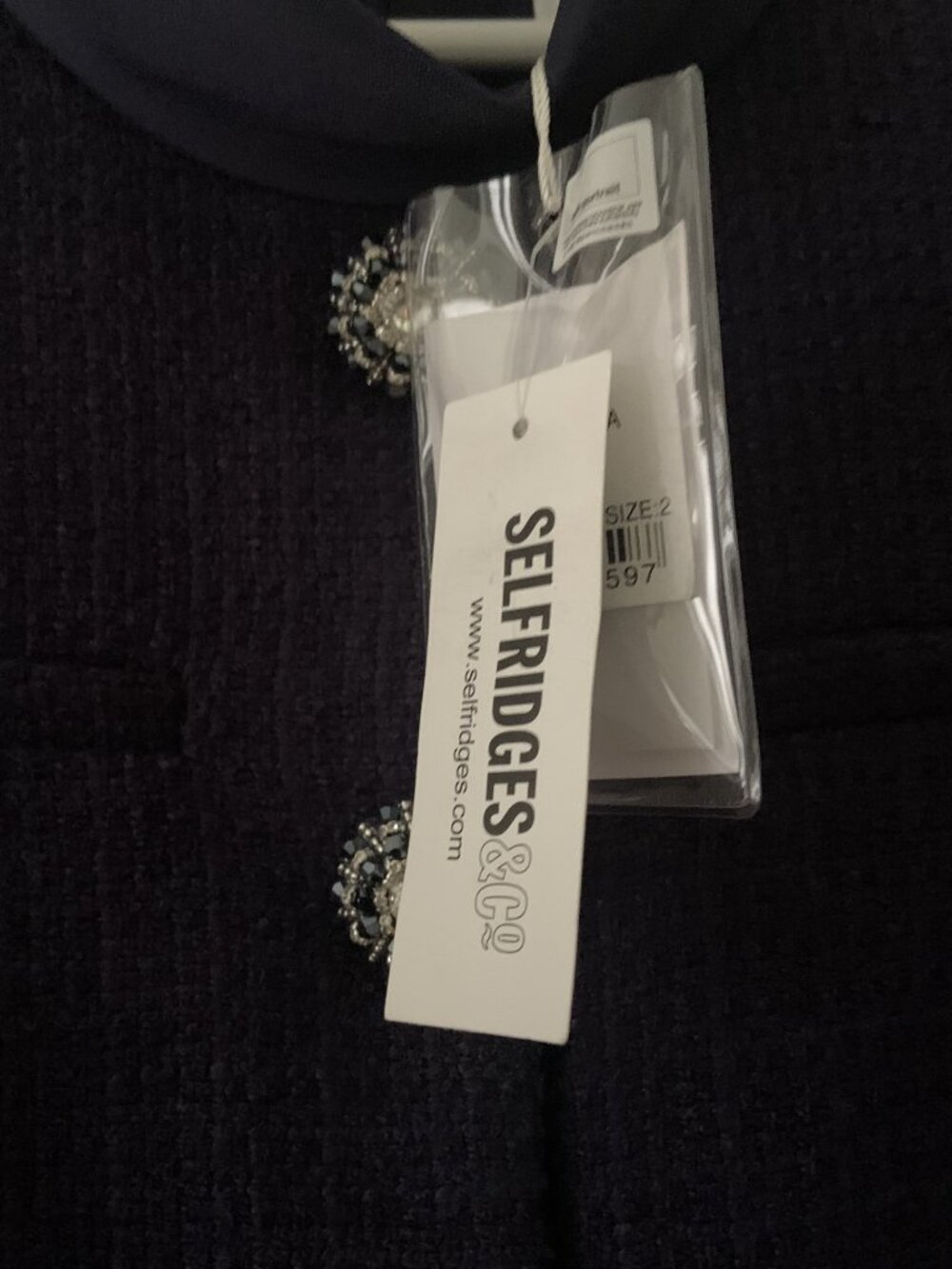 NWT Self-Portrait Navy Boucle Taffeta Midi Dress - Picture 7 of 8